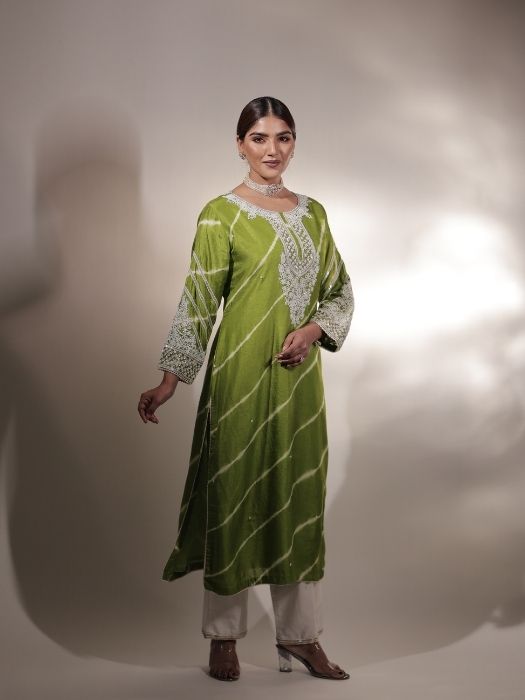 Green Leheria Pearl Sequins Suit Set