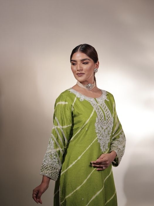 Green Leheria Pearl Sequins Suit Set