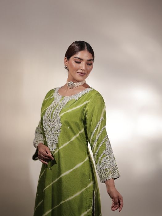 Green Leheria Pearl Sequins Suit Set