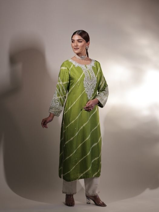 Green Leheria Pearl Sequins Suit Set