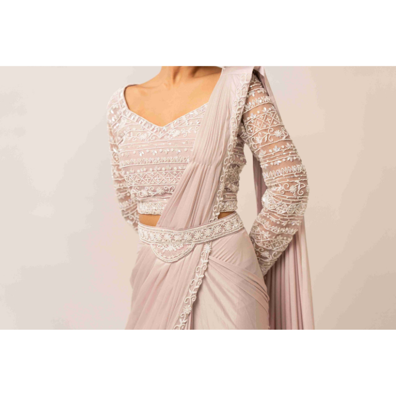 Fabric Lycra with Parle and Sequins Work Lavender