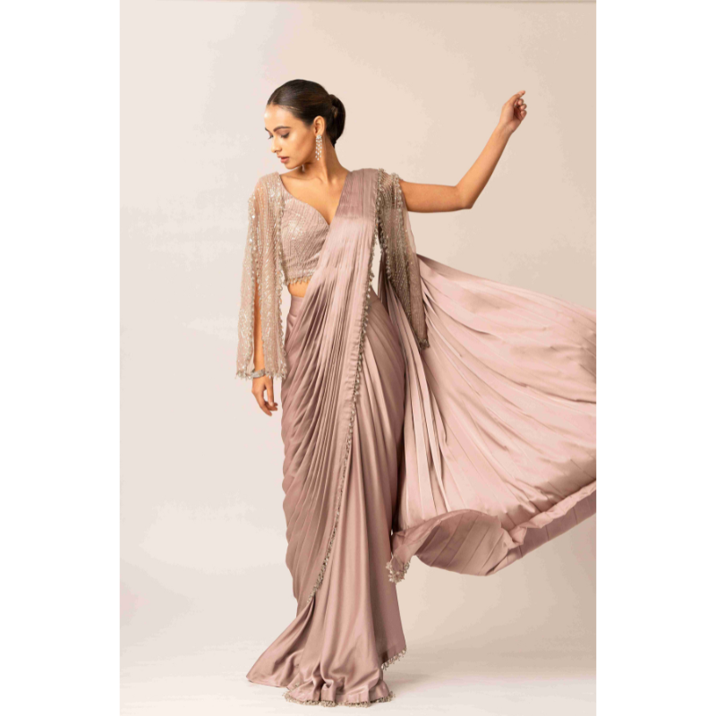 Short Cape Sleeve Drape Saree