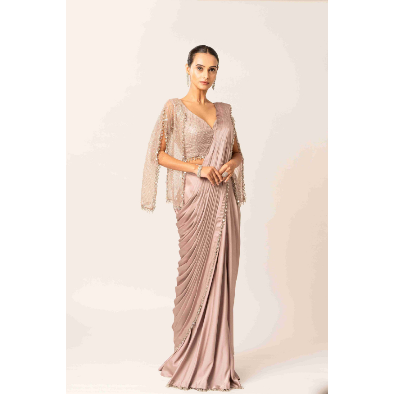 Short Cape Sleeve Drape Saree