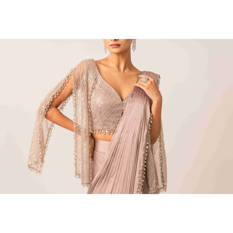 Short Cape Sleeve Drape Saree
