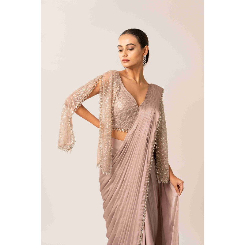 Short Cape Sleeve Drape Saree